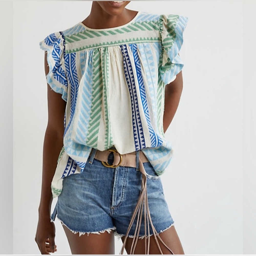 Anthropologie Top Devotion Twins Ivy Flutter Green Cotton Retail $228 Medium‎